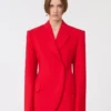 Stretch-wollen double-breasted blazer, rood