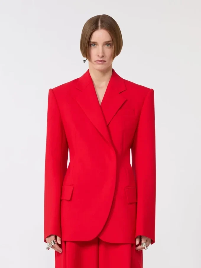 Stretch-wollen double-breasted blazer, rood