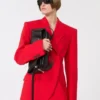 Stretch-wollen double-breasted blazer, rood