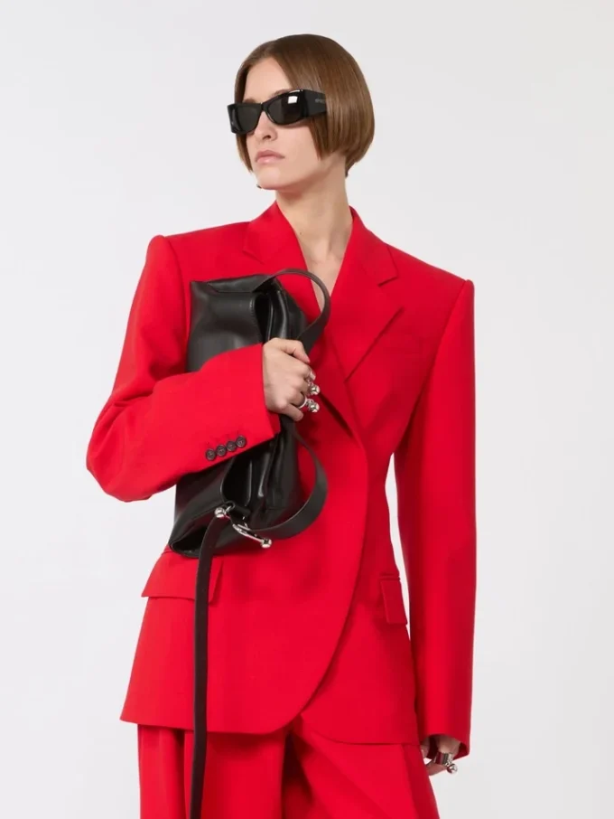 Stretch-wollen double-breasted blazer, rood