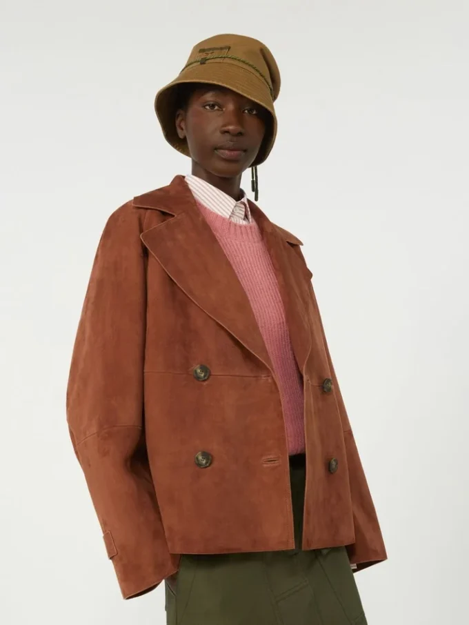 Suède jas met dubbele knoopsluiting, terracotta Suède jas met dubbele knoopsluiting, terracotta