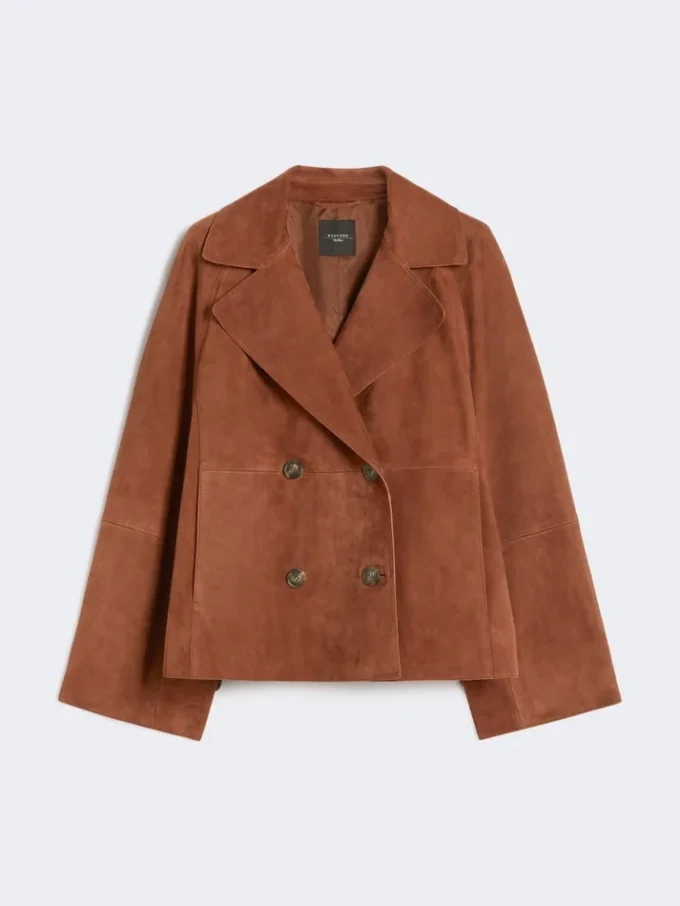Suède jas met dubbele knoopsluiting, terracotta Suède jas met dubbele knoopsluiting, terracotta