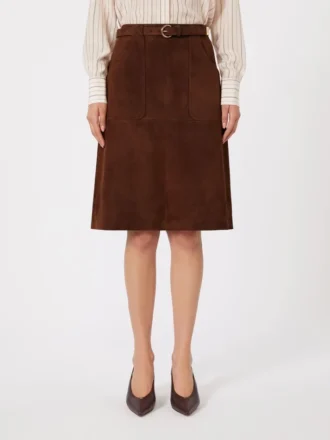 Suède midi-rok, chocoladebruin