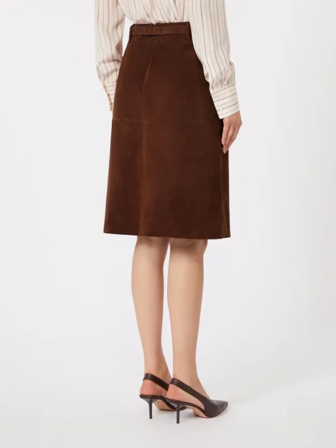 Suède midi-rok, chocoladebruin Suède midi-rok, chocoladebruin