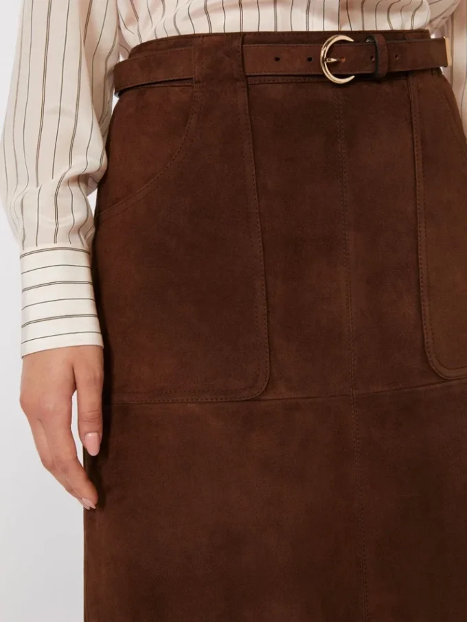 Suède midi-rok, chocoladebruin Suède midi-rok, chocoladebruin