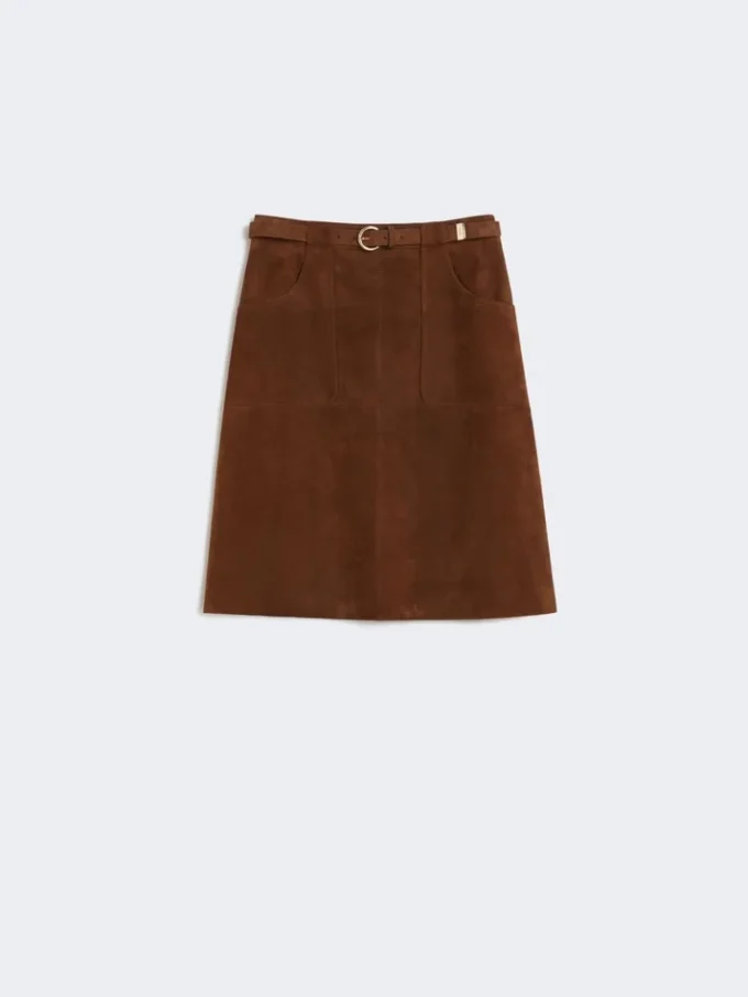 Suède midi-rok, chocoladebruin Suède midi-rok, chocoladebruin