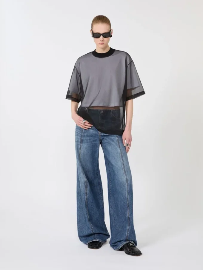 T-shirt met katoenen overlay, optisch wit T-shirt met katoenen overlay, optisch wit