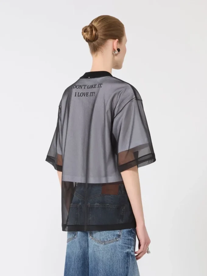 T-shirt met katoenen overlay, optisch wit T-shirt met katoenen overlay, optisch wit