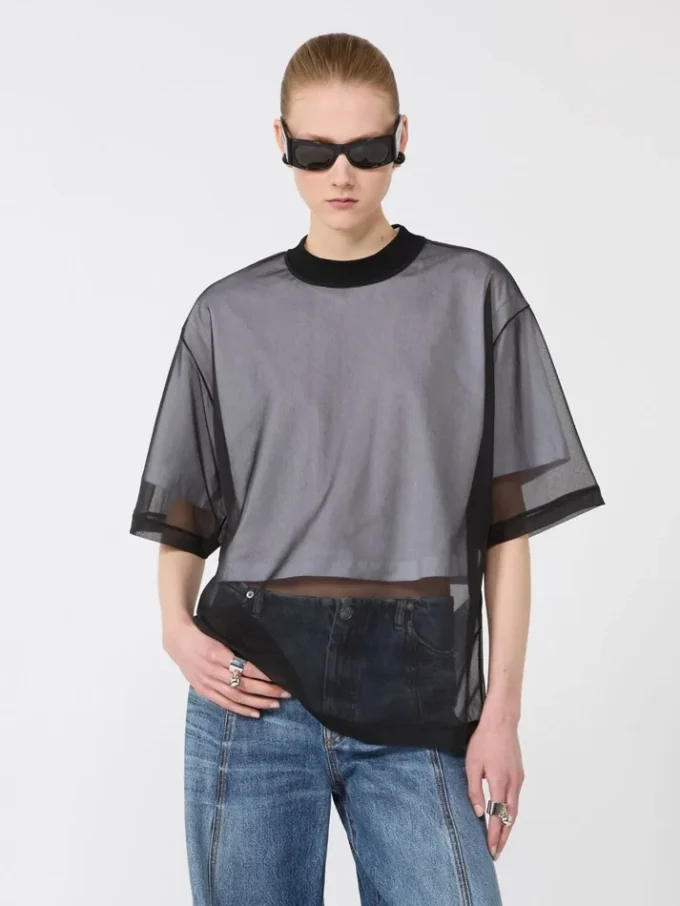 T-shirt met katoenen overlay, optisch wit T-shirt met katoenen overlay, optisch wit