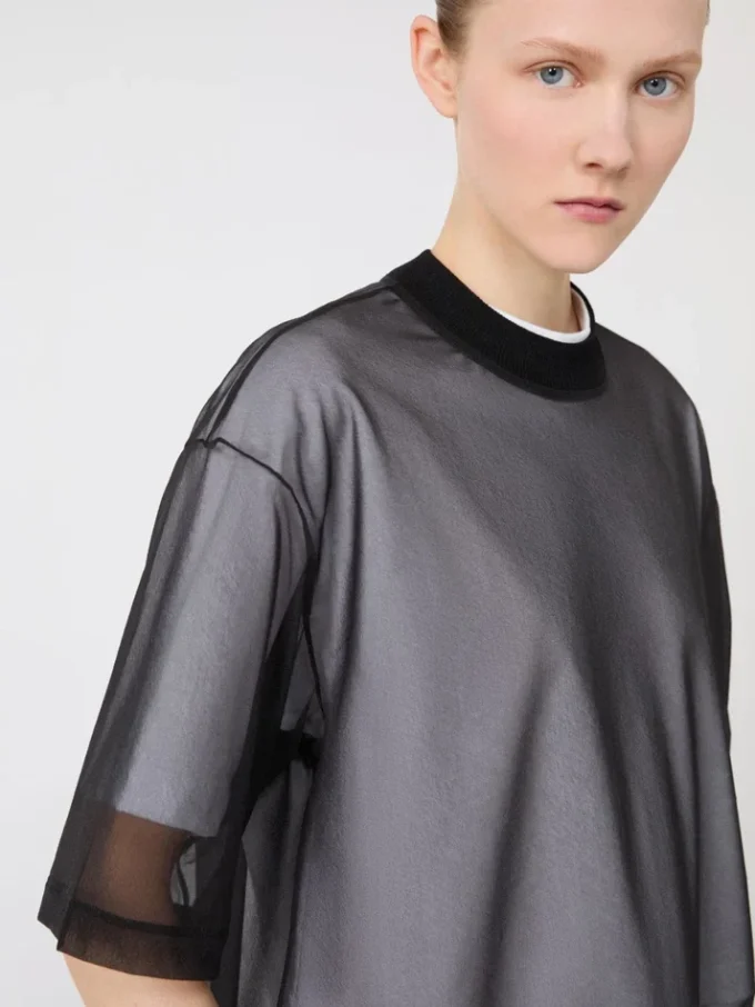 T-shirt met katoenen overlay, optisch wit T-shirt met katoenen overlay, optisch wit