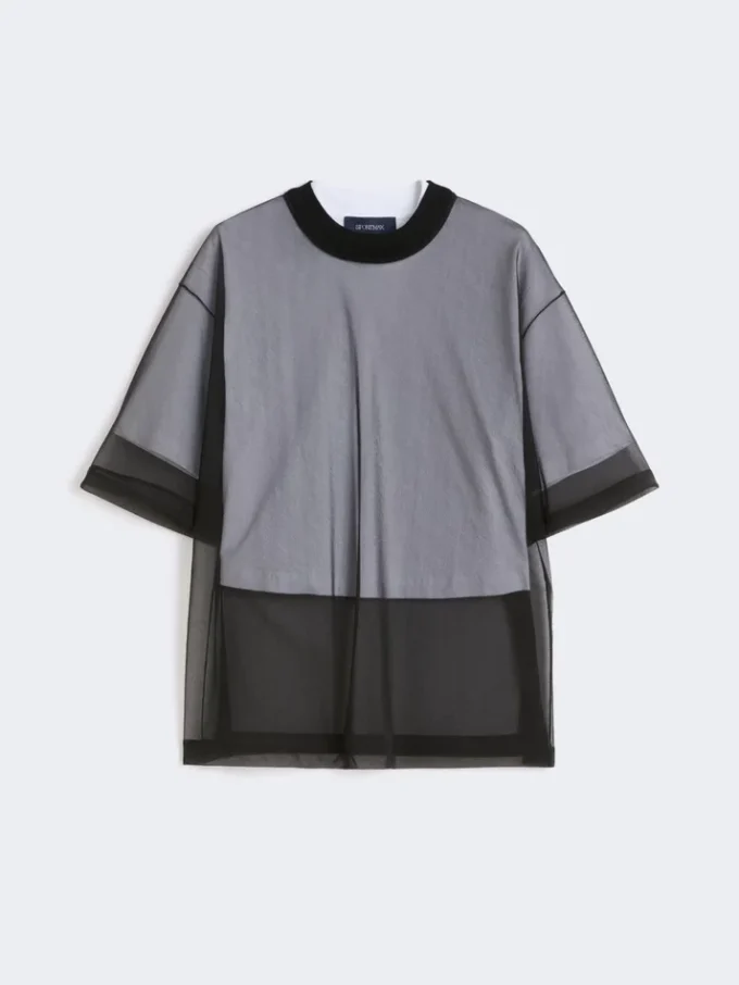 T-shirt met katoenen overlay, optisch wit T-shirt met katoenen overlay, optisch wit