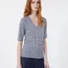 T-shirt met V-hals van stretch linnen jersey, ultramarijn T-shirt met V-hals van stretch linnen jersey, ultramarijn