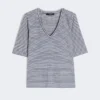 T-shirt met V-hals van stretch linnen jersey, ultramarijn T-shirt met V-hals van stretch linnen jersey, ultramarijn