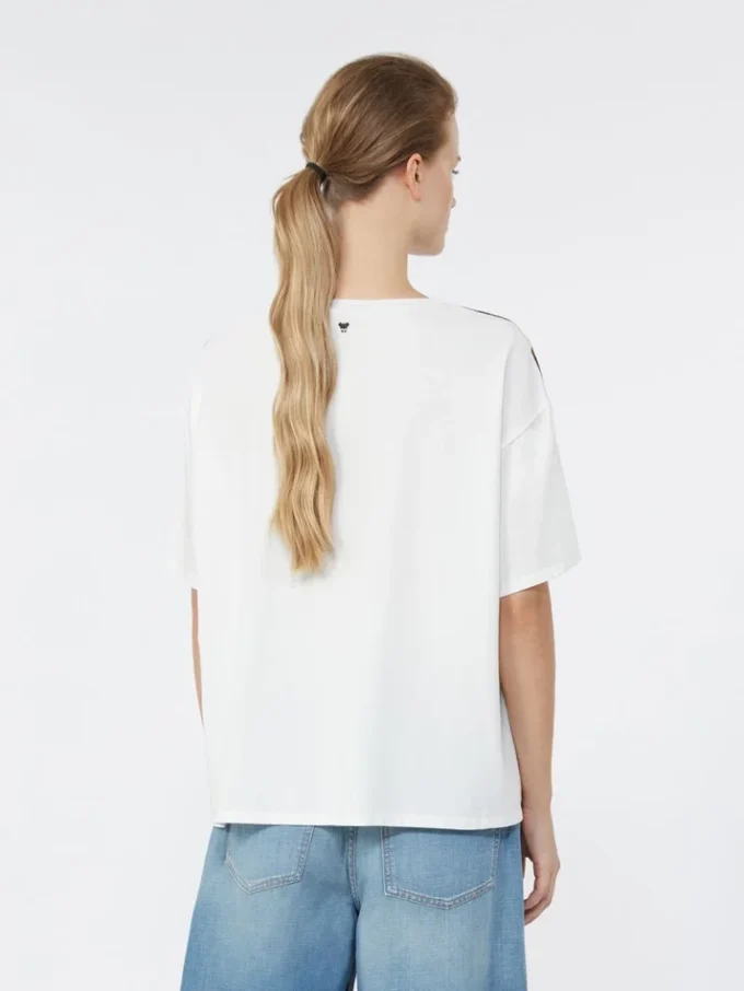 T-shirt van bedrukte zijde en stretchkatoenen jersey, veelkleurig