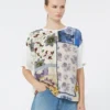 T-shirt van bedrukte zijde en stretchkatoenen jersey, veelkleurig