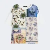 T-shirt van bedrukte zijde en stretchkatoenen jersey, veelkleurig