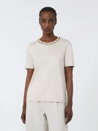 T-shirt van katoen en modal, beige T-shirt van katoen en modal, beige