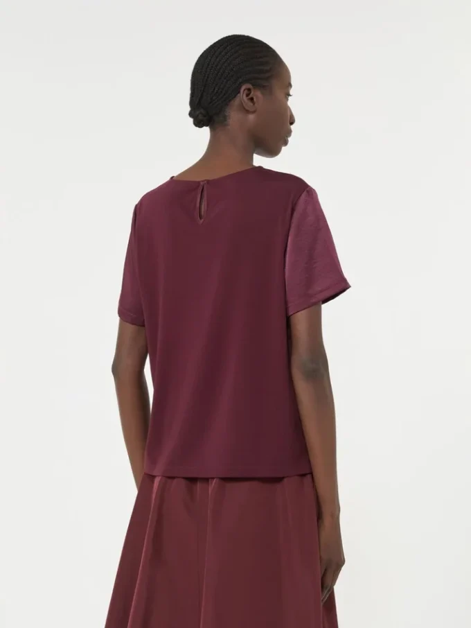 T-shirt van satijn en jersey, bordeaux T-shirt van satijn en jersey, bordeaux