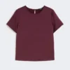 T-shirt van satijn en jersey, bordeaux T-shirt van satijn en jersey, bordeaux