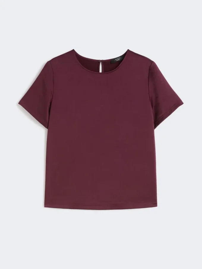 T-shirt van satijn en jersey, bordeaux T-shirt van satijn en jersey, bordeaux