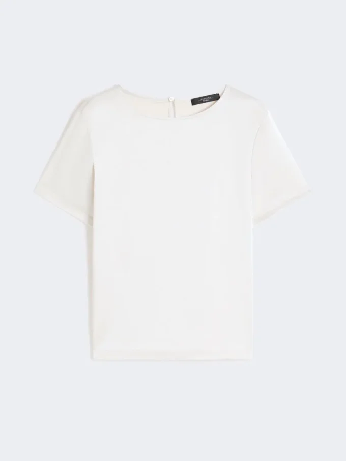 T-shirt van satijn en jersey, ecru T-shirt van satijn en jersey, ecru