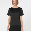 T-shirt van satijn en jersey, zwart