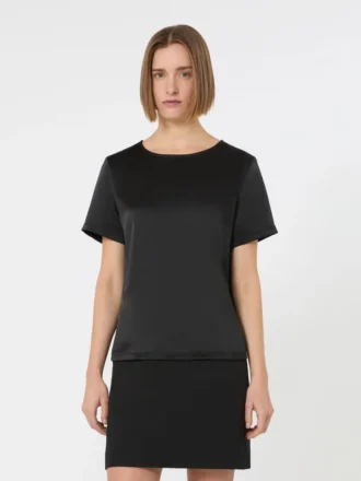 T-shirt van satijn en jersey, zwart T-shirt van satijn en jersey, zwart