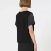 T-shirt van satijn en jersey, zwart
