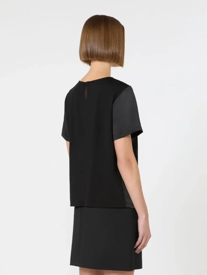 T-shirt van satijn en jersey, zwart