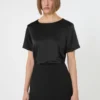 T-shirt van satijn en jersey, zwart