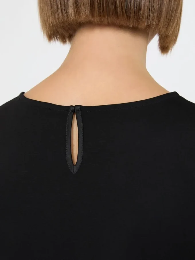 T-shirt van satijn en jersey, zwart