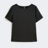 T-shirt van satijn en jersey, zwart