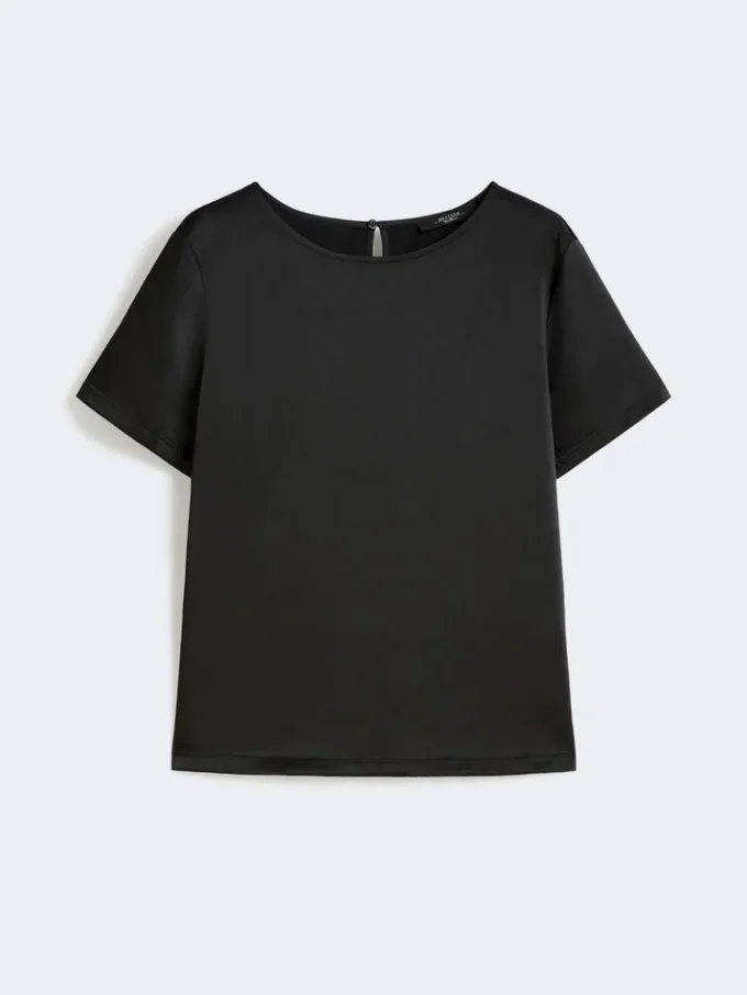 T-shirt van satijn en jersey, zwart