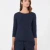 T-shirt van stretchkatoen, marineblauw