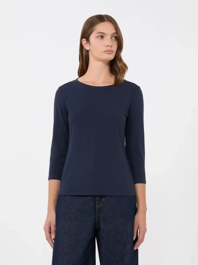T-shirt van stretchkatoen, marineblauw