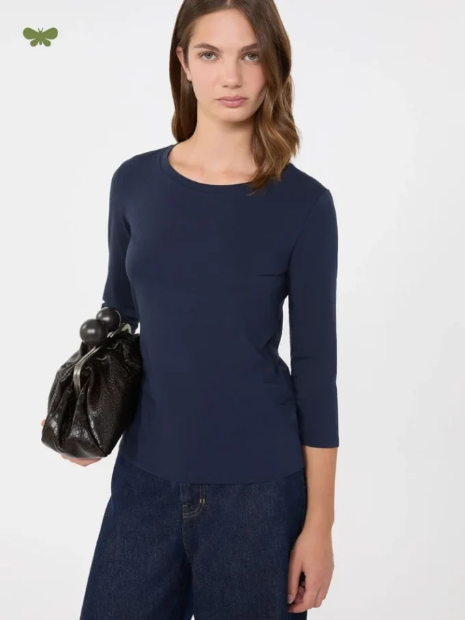 T-shirt van stretchkatoen, marineblauw