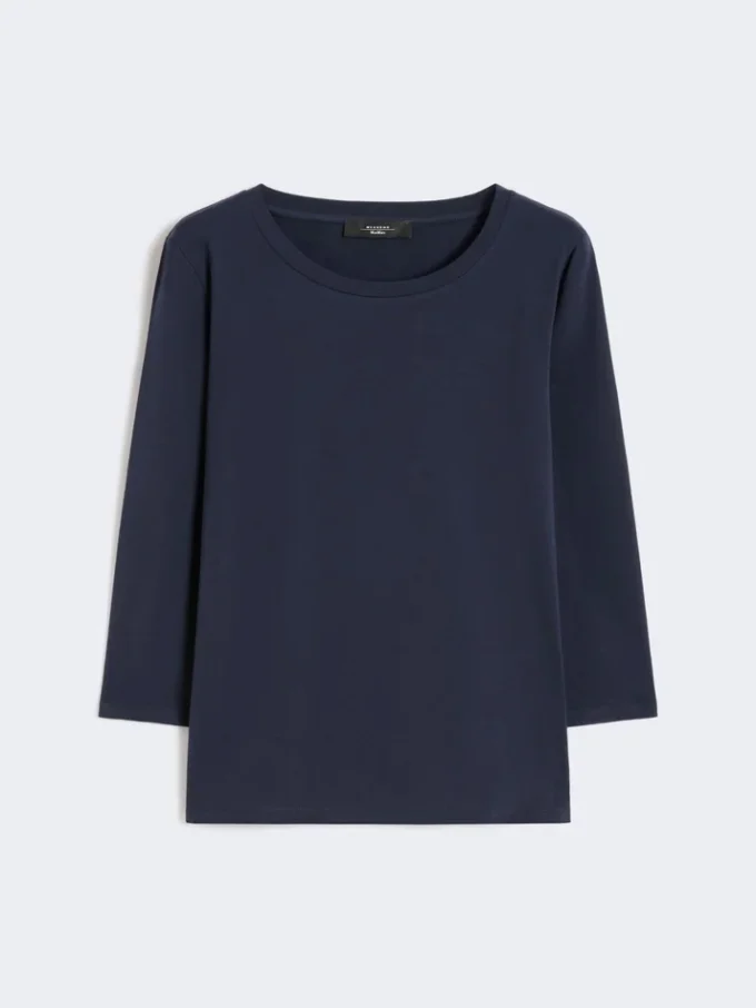 T-shirt van stretchkatoen, marineblauw
