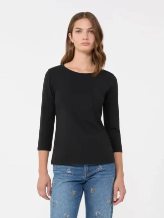 T-shirt van stretchkatoen, zwart T-shirt van stretchkatoen, zwart