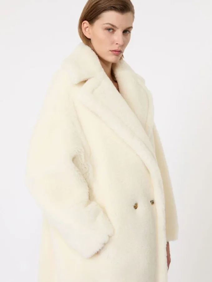 Teddy Bear Icon Coat van alpaca en wol, wit