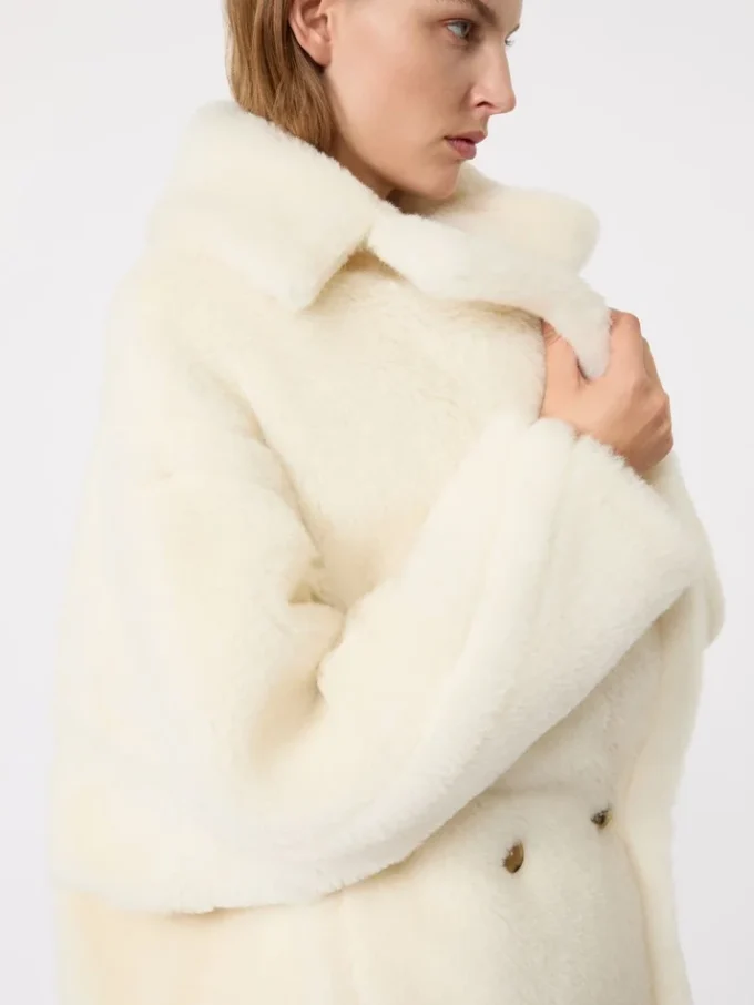 Teddy Bear Icon Coat van alpaca en wol, wit