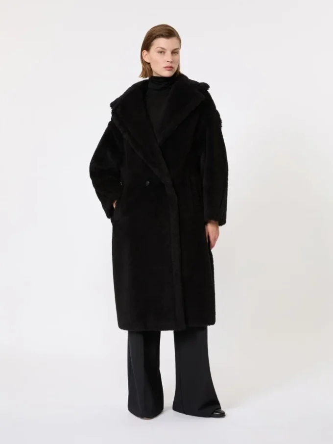 Teddy Bear Icon Coat van alpaca en wol, zwart