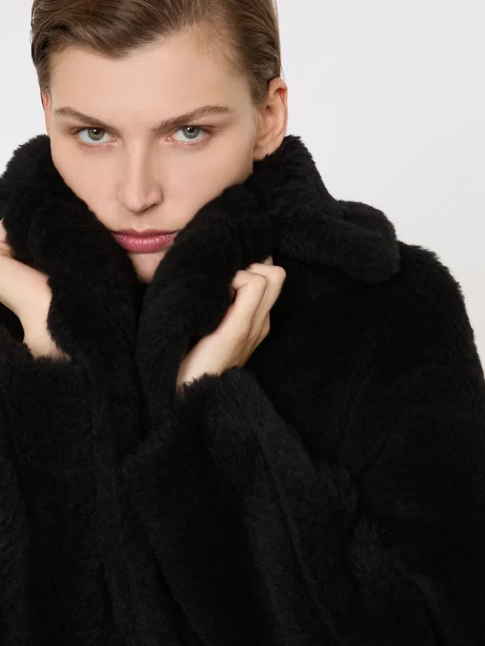 Teddy Bear Icon Coat van alpaca en wol, zwart