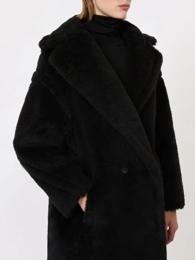 Teddy Bear Icon Coat van alpaca en wol, zwart