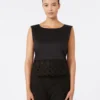 Top van popeline en macramé-kant, zwart Top van popeline en macramé-kant, zwart