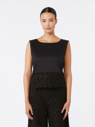 Top van popeline en macramé-kant, zwart