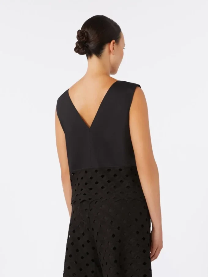Top van popeline en macramé-kant, zwart Top van popeline en macramé-kant, zwart