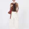 Top van twee materialen met dierenprint, beige