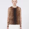 Top van twee materialen met dierenprint, beige