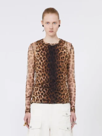 Top van twee materialen met dierenprint, beige Top van twee materialen met dierenprint, beige
