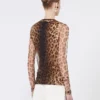 Top van twee materialen met dierenprint, beige